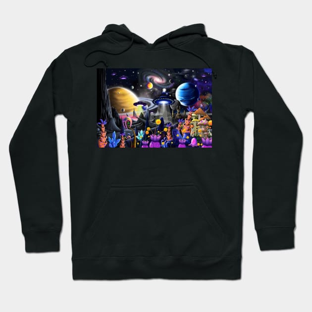 Alien Moon City Hoodie by GeraldNewtonArt